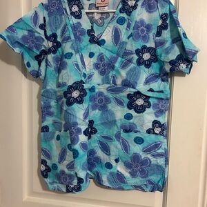 White Cross Blue Floral Women's Top
